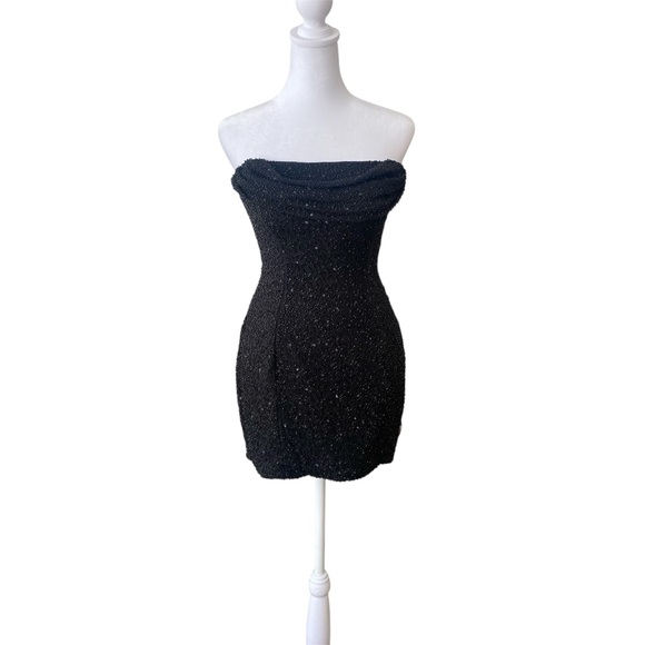 Oh Polly Basel Embellished Strapless Cowl Neck Mini Cocktail Dress Black Size 4 - Picture 11 of 12